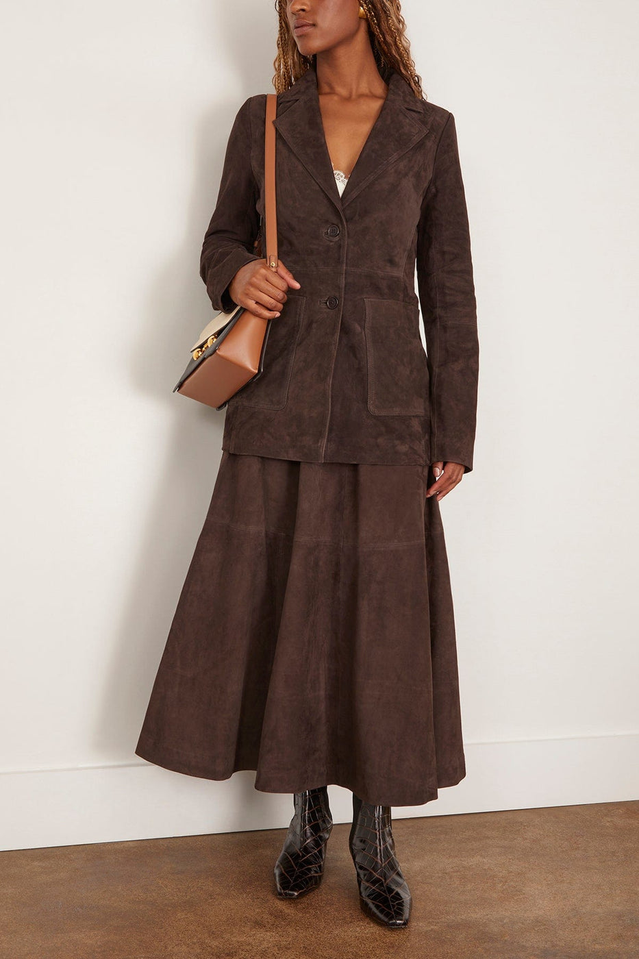 Rohe A-Line Suede Skirt in Dark Chocolate