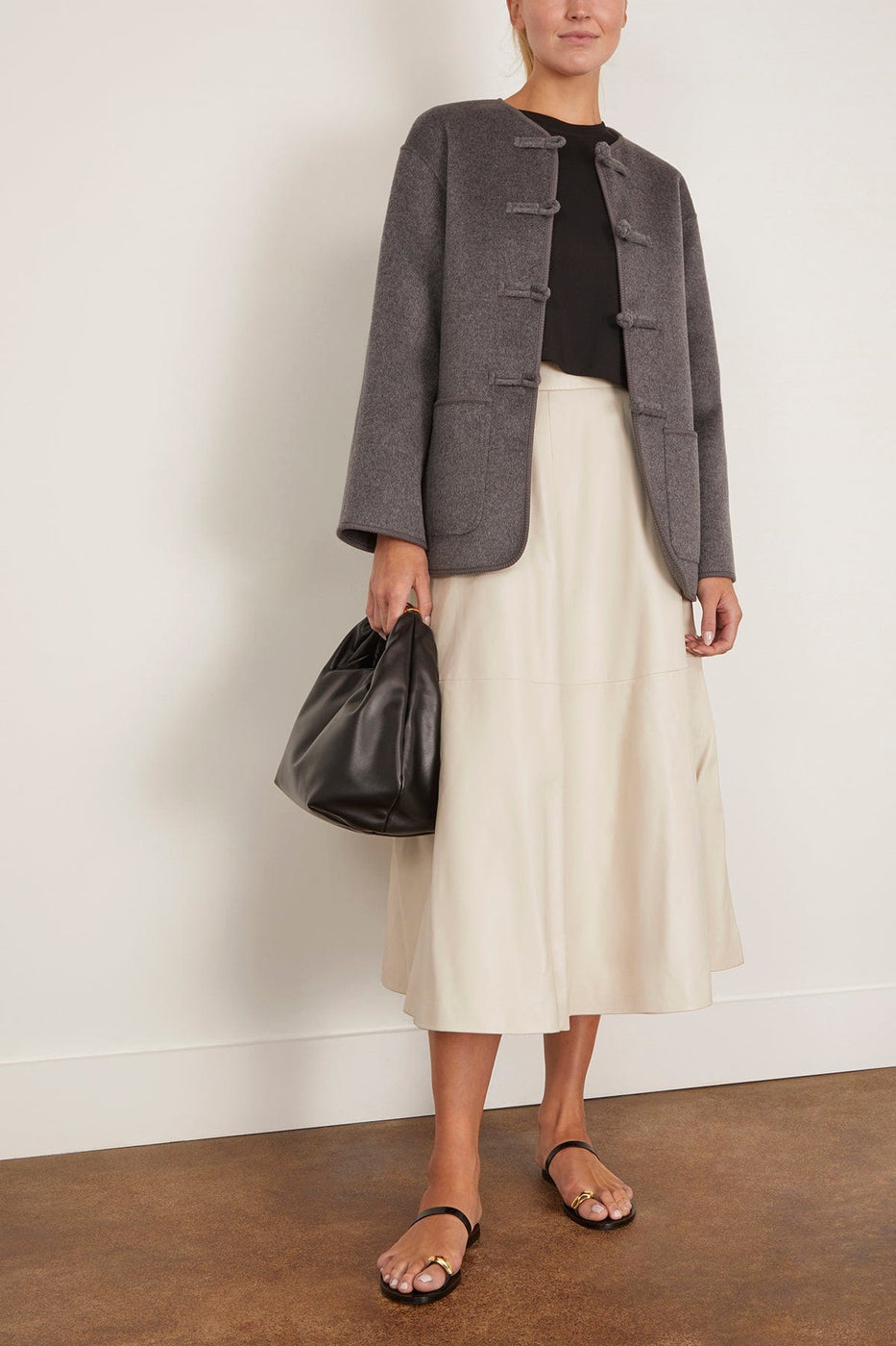 Rohe A-line Leather Skirt in Chalk