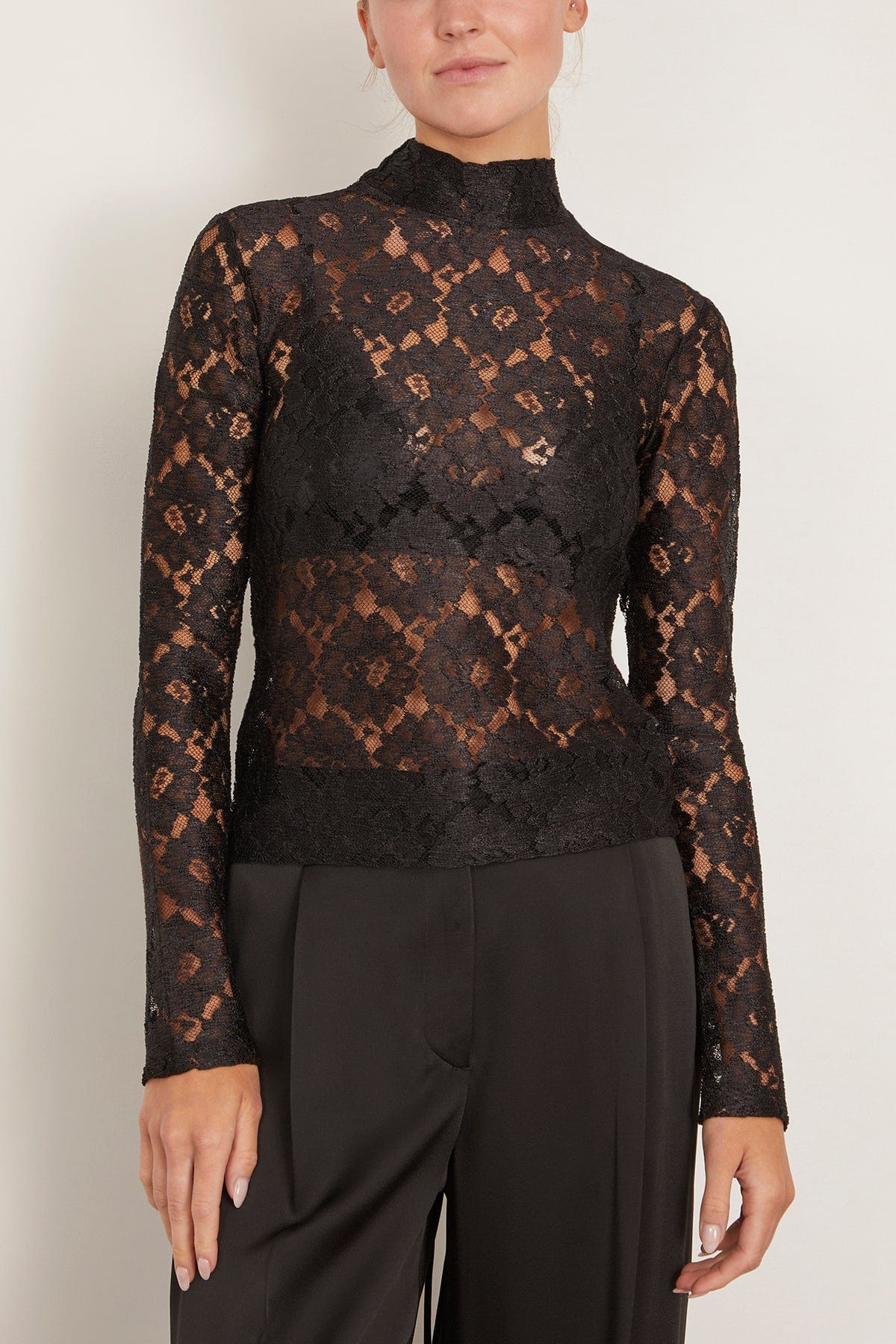 Rohe Lace Turtleneck Top in Black