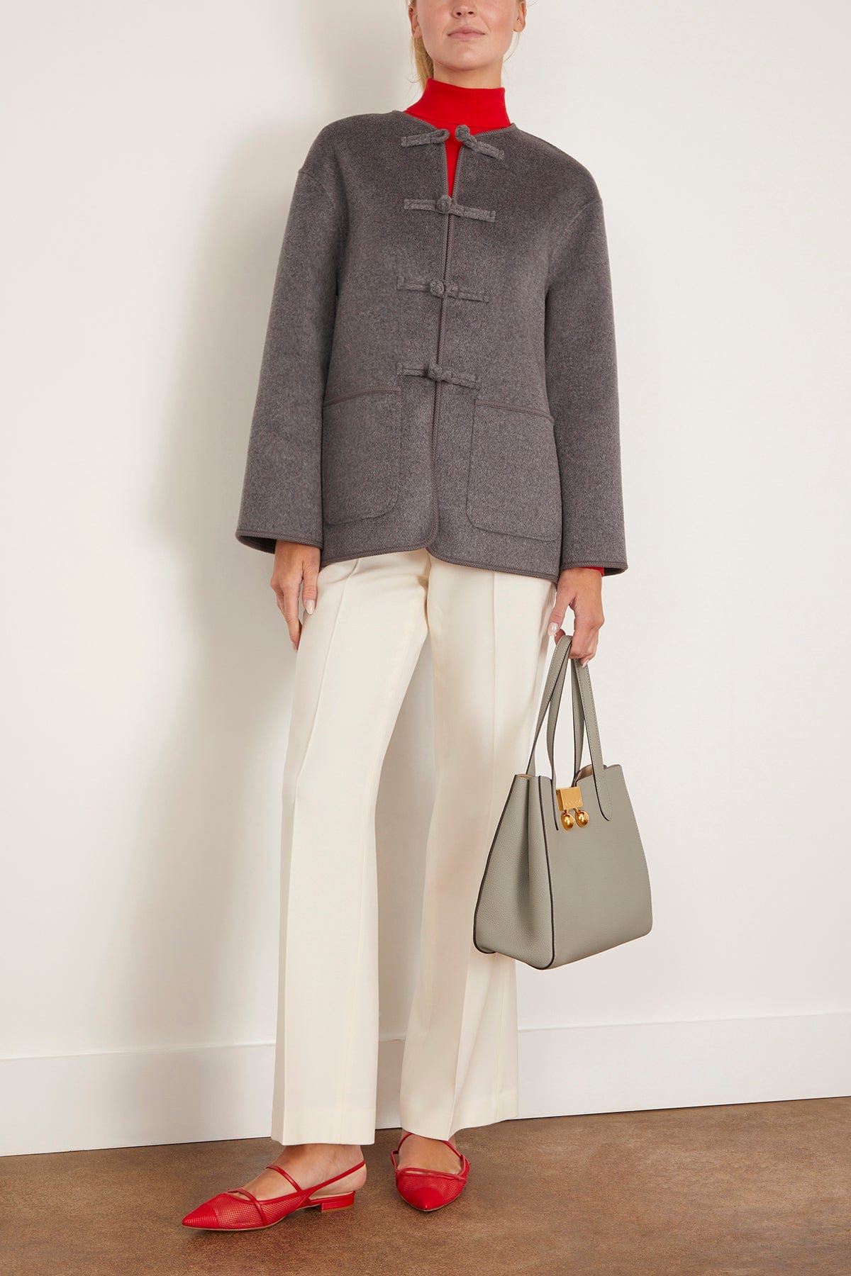 Rohe Mandarin Double-Faced Wool Jacket in Mid Grey Melange