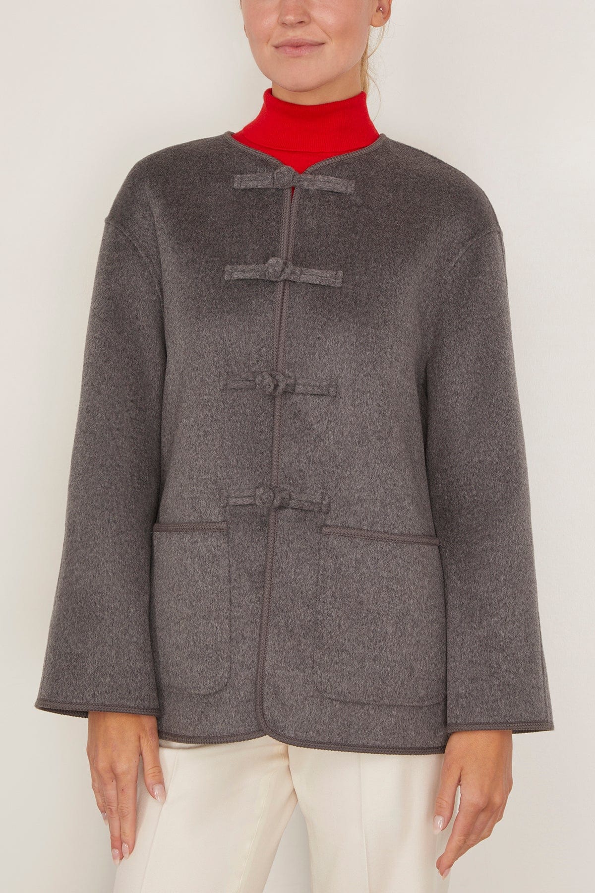 Rohe Mandarin Double-Faced Wool Jacket in Mid Grey Melange