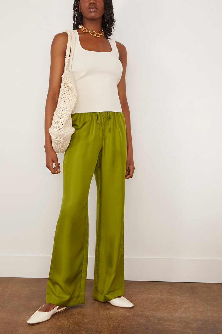 Rohe Relaxed Silk Trousers in Garden Green