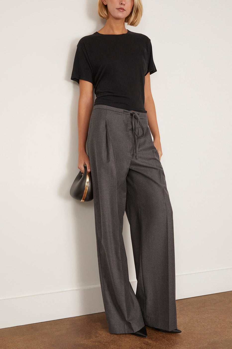 Rohe Relaxed Soft Wool Trousers in Dark Grey Melange