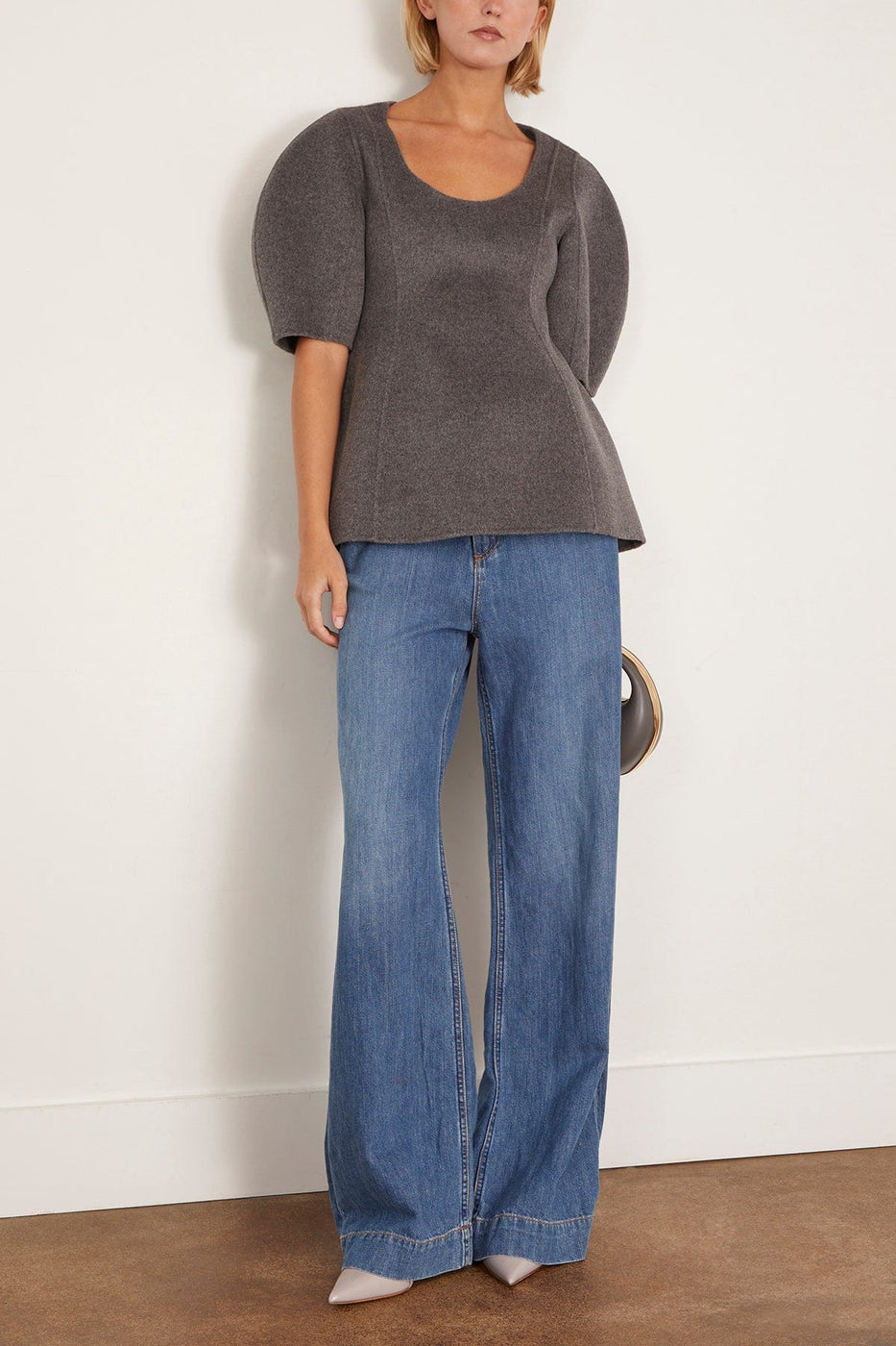 Rohe Sculptural Double-Faced Top in Mid Grey Melange