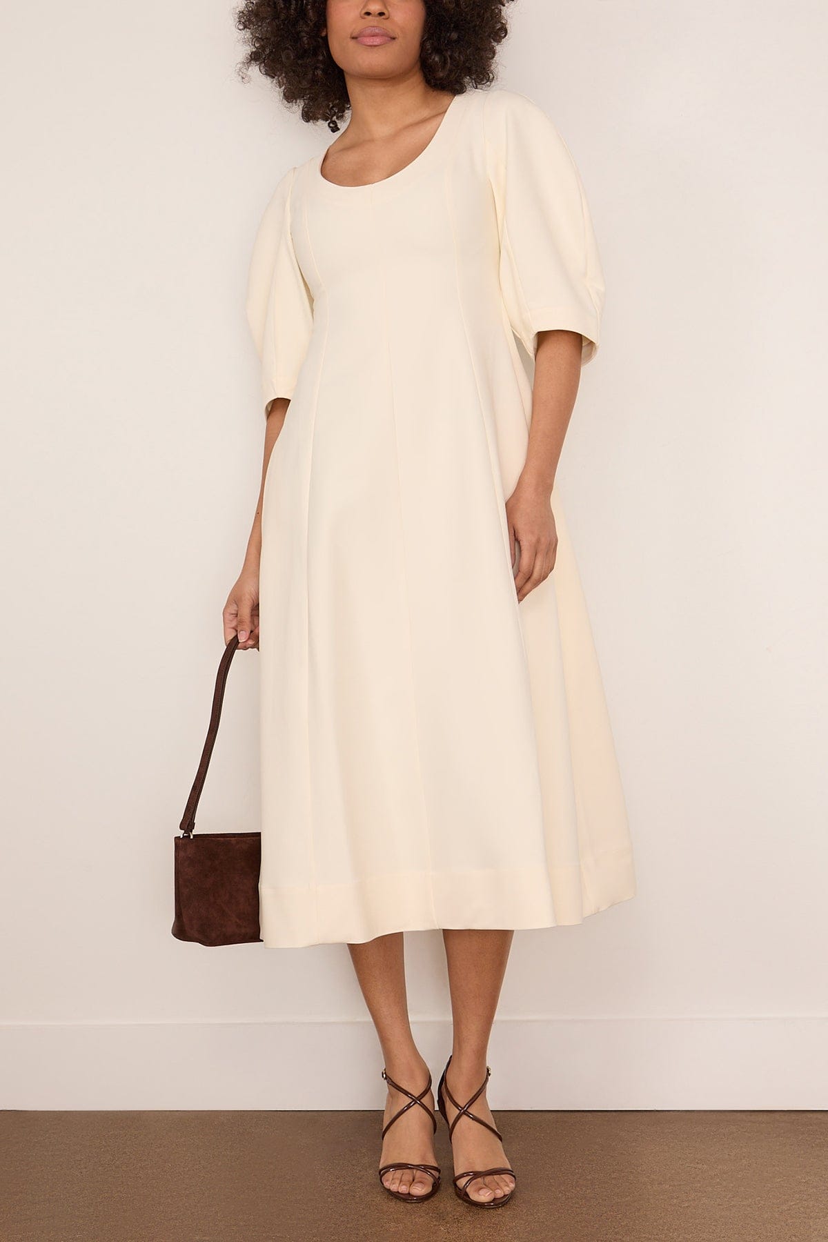 off white midi dress for women Floral Embellished Midi Dress-Off White L