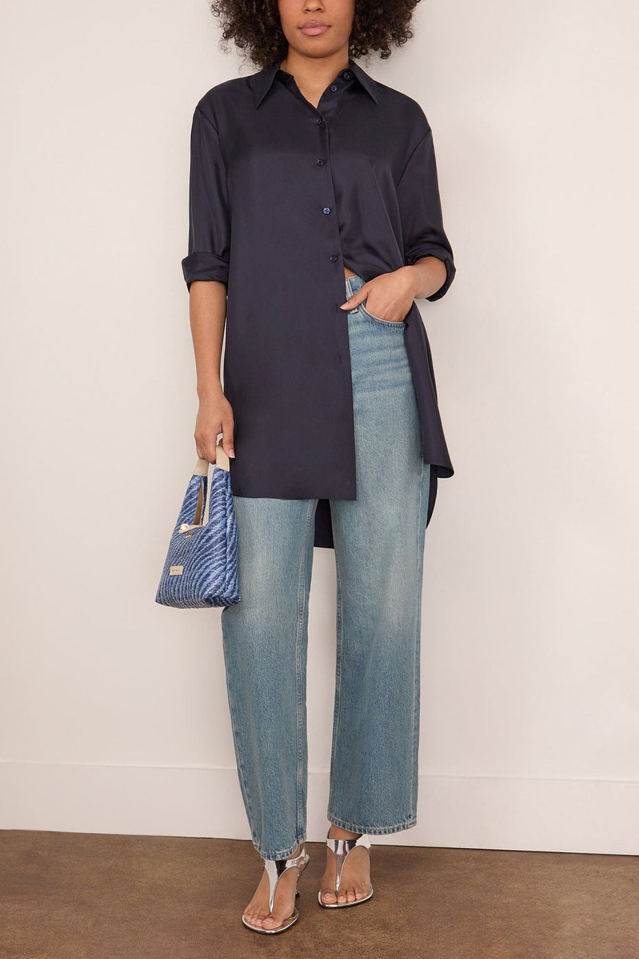 Rohe Signature Elongated Silk Shirt in Night