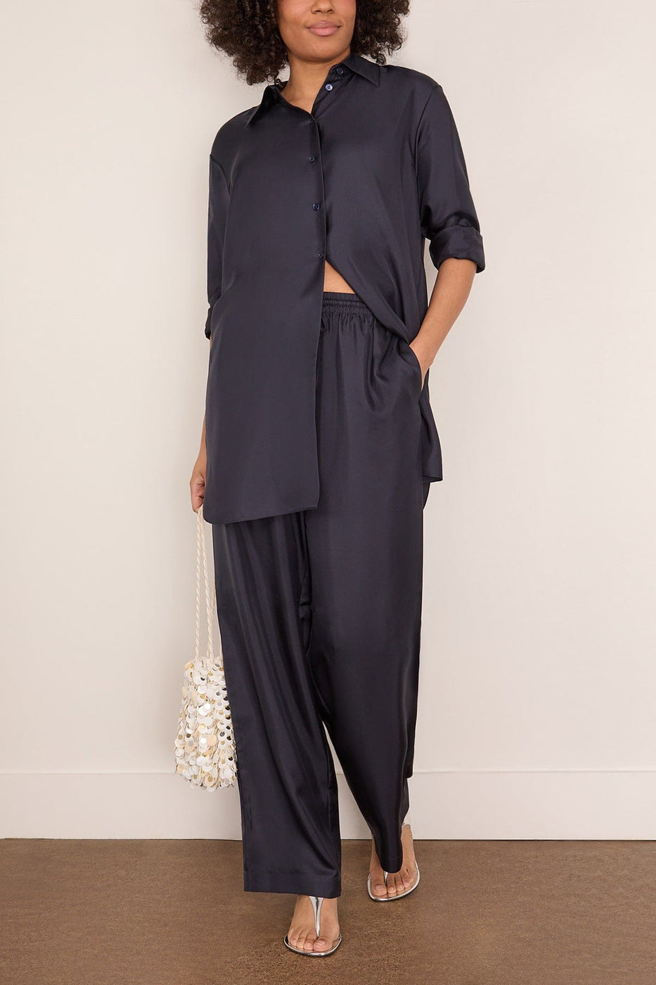 Rohe Wide Leg Silk Trousers in Night