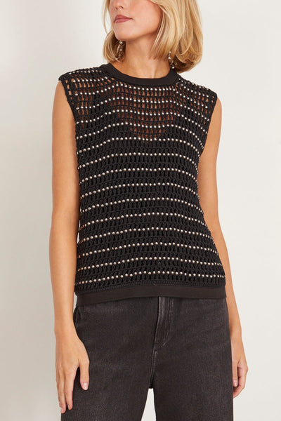 Beaded Crochet Sweater Vest in Black/Silver