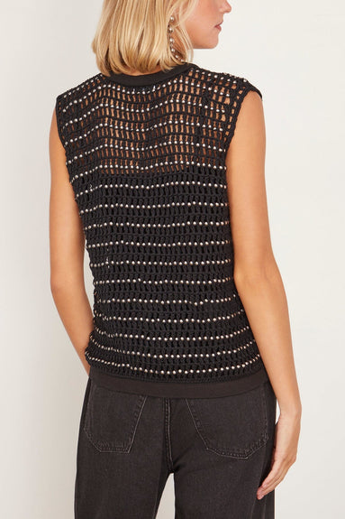 Beaded Crochet Sweater Vest in Black/Silver