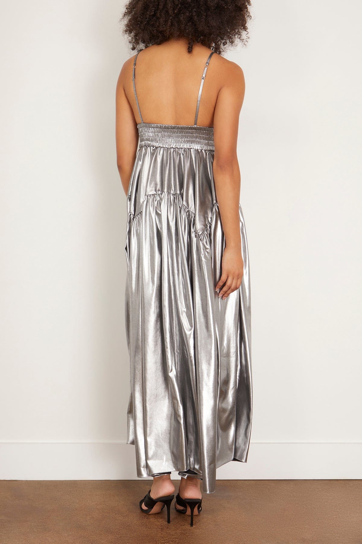 Rosetta Getty Gowns Gathered Peplum Camisole Dress in Silver Rosetta Getty Gathered Peplum Camisole Dress in Silver