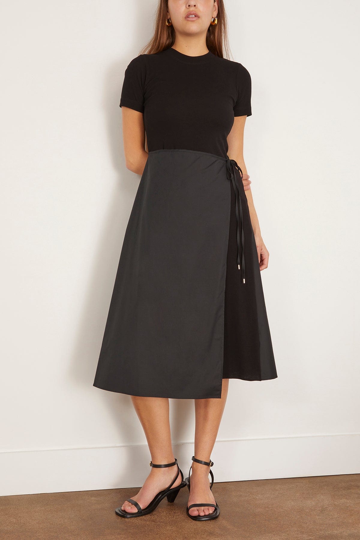 Rosetta Getty Casual Dresses Short Sleeve Apron Combo T-Shirt Dress in Black Rosetta Getty Short Sleeve Apron Combo T-Shirt Dress in Black