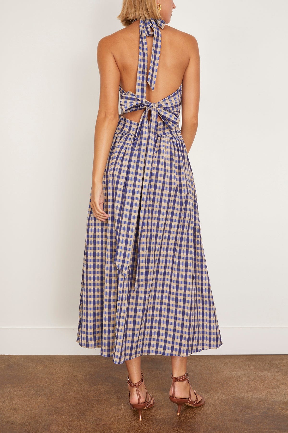 Rosie Assoulin Halter in the Name of Love Dress in Navy Check – Hampden Clothing Rosie Assoulin Halter in the Name of Love Dress in Navy Check – Hampden Clothing