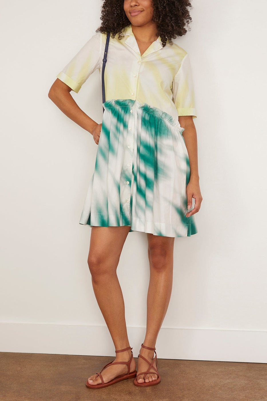 Rosie Assoulin Mini Gathered Shirtdress in Tie Dye