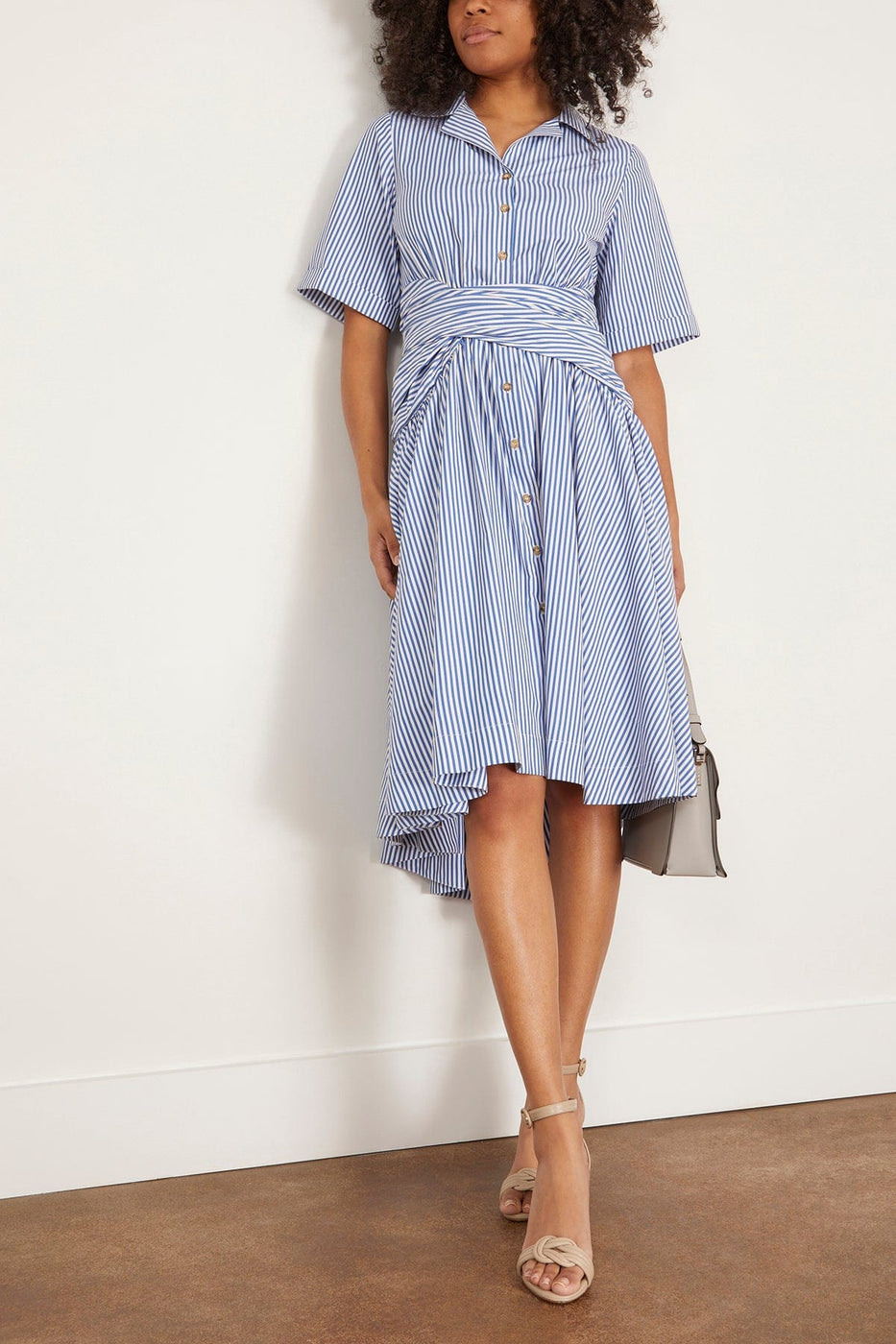Rosie Assoulin Casual Dresses Tie Shirt Dress in Blue Stripe Rosie Assoulin Tie Shirt Dress in Blue Stripe