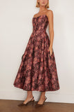 Markarian Rousseau Floral Brocade Midi Dress in Burgundy Metallic Daisy