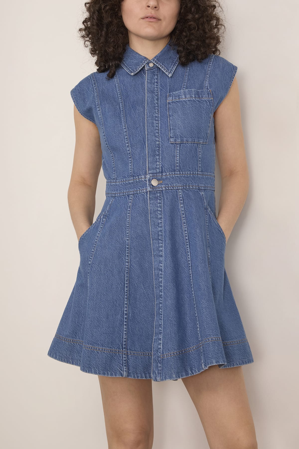 Tanya Taylor Short Sleeve Hailey Dress in Medium Indigo Blue