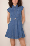 Tanya Taylor Short Sleeve Hailey Dress in Medium Indigo Blue