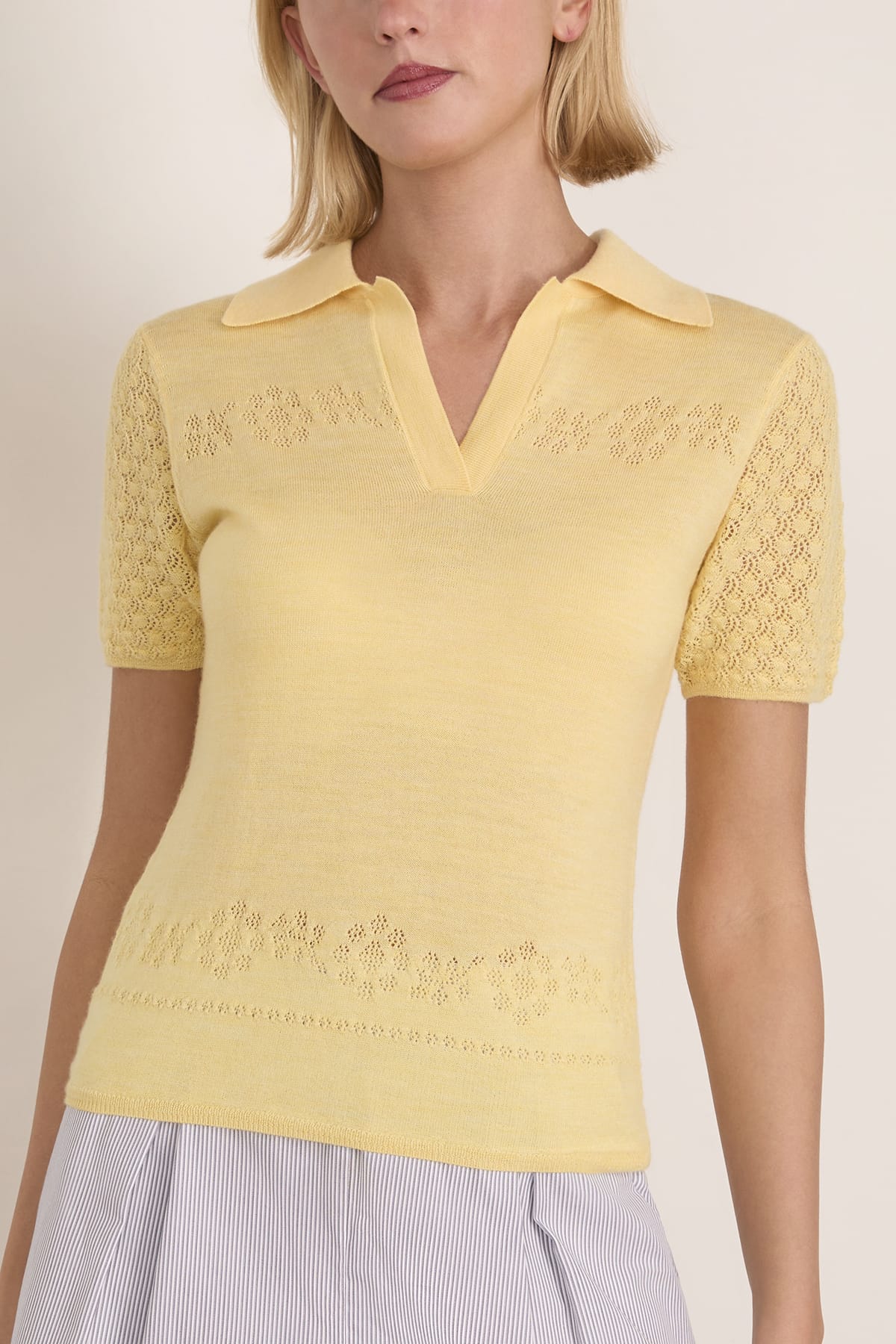 Tanya Taylor Pointelle Camilla Knit Top in Lemon Meringue