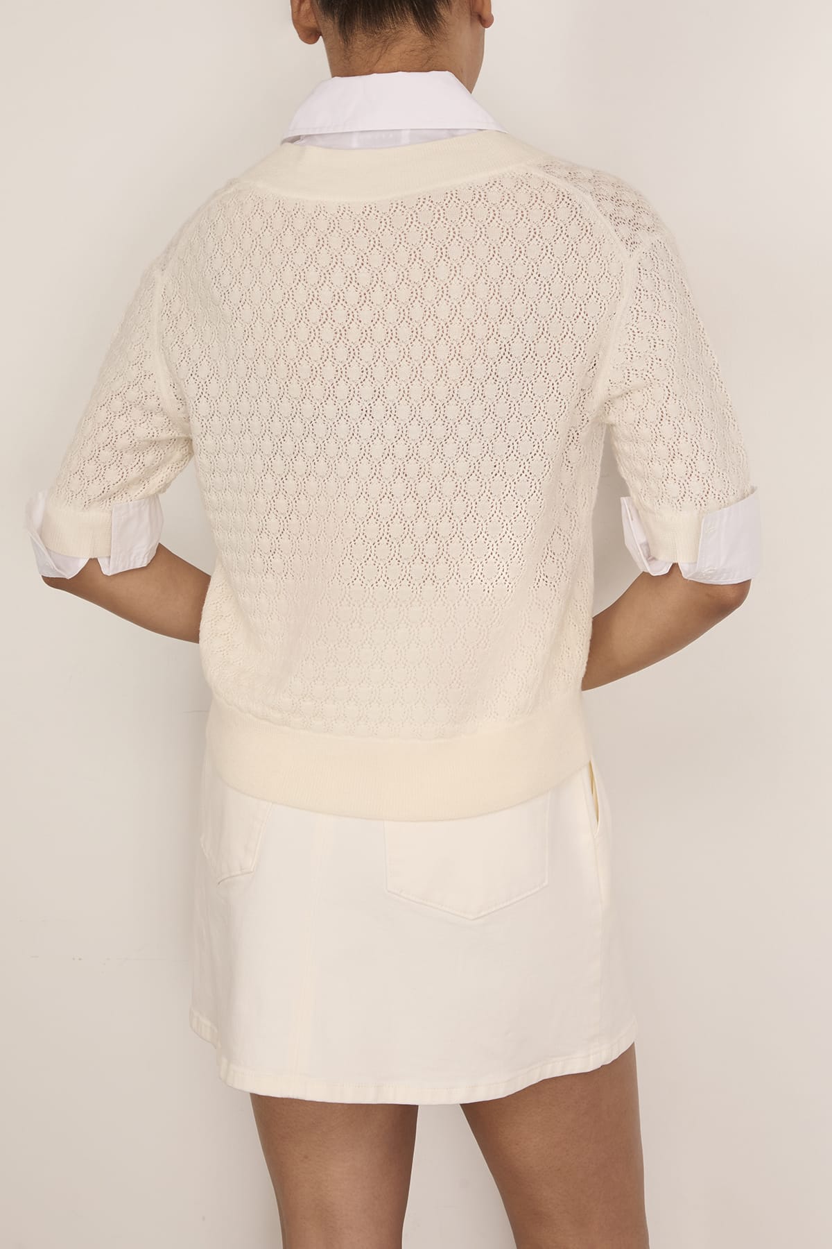Tanya Taylor Esme Pointelle Knit Top in Cream