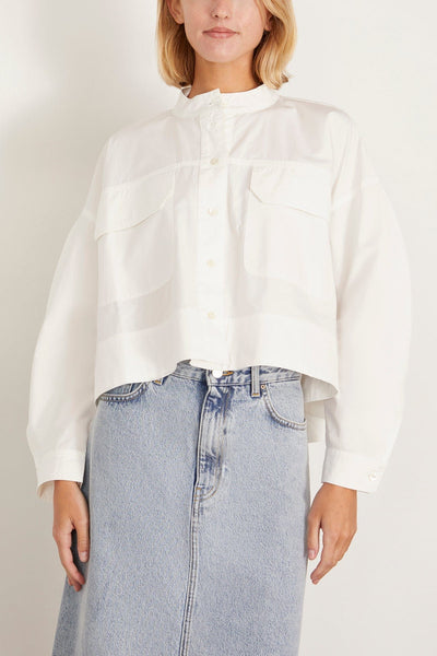 Sea Tops Liam Pieced Denim Oversized Shirt in White SEA Liam Pieced Denim Oversized Shirt in White