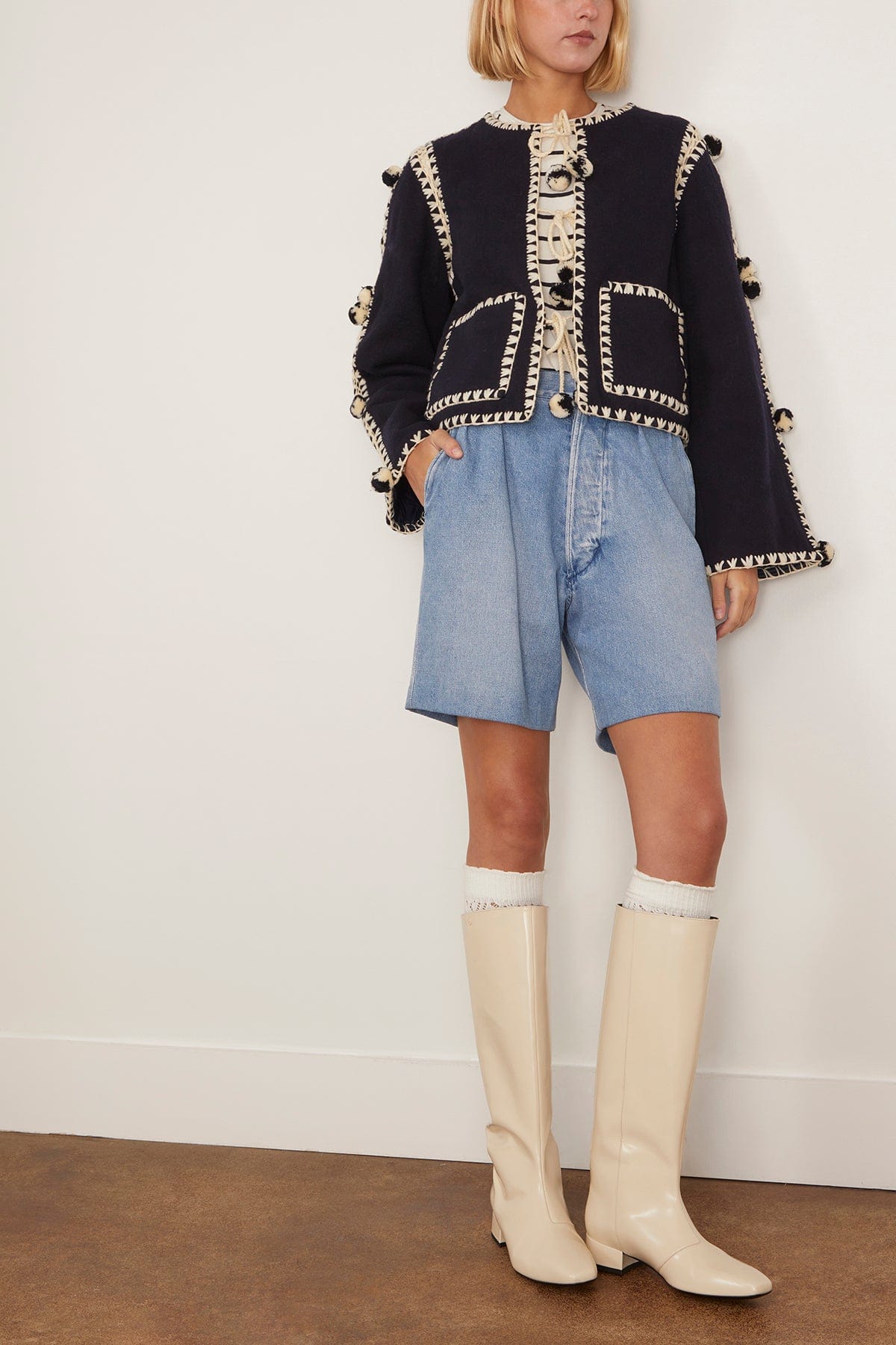 Sea Addison Pom Pom Jacket in Navy