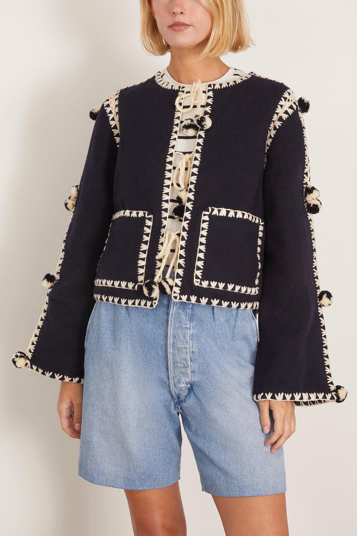 Sea Addison Pom Pom Jacket in Navy