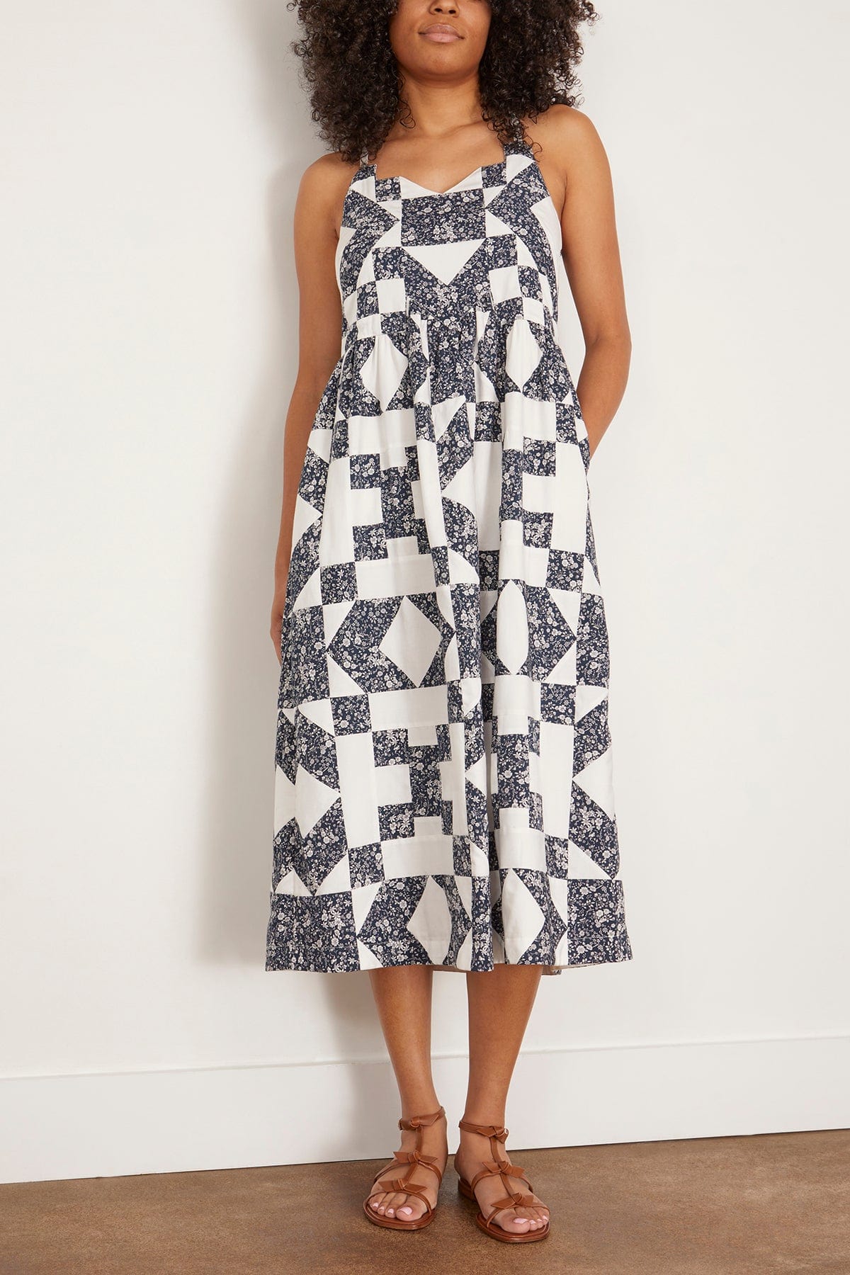 Sea Ana Patchwork Print Tank Dress in Navy