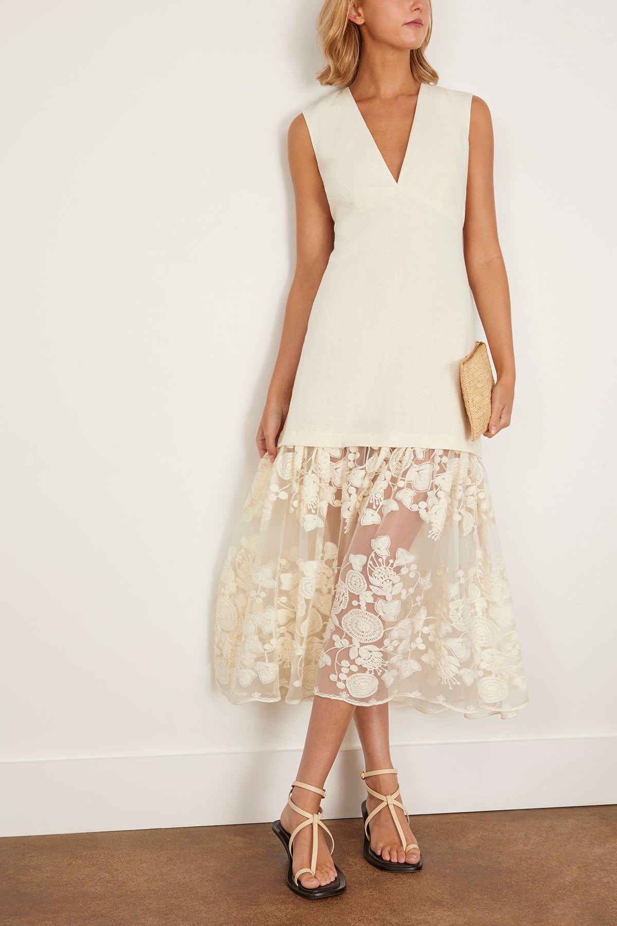 Sea Arielle Lace V-Neck Midi Dress in Cream Hampden Clothing Sea Arielle Lace V-Neck Midi Dress in Cream Hampden Clothing