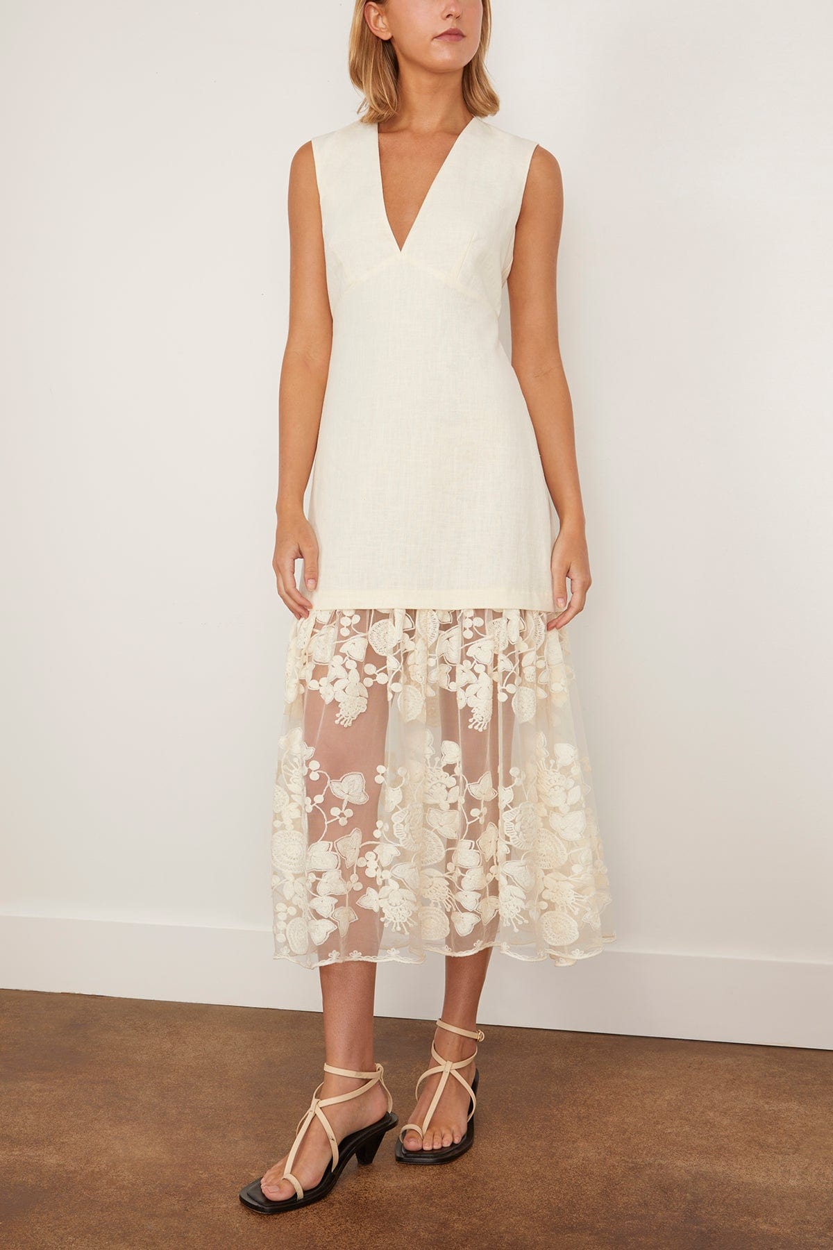 Sea Arielle Lace V-Neck Midi Dress in Cream Hampden Clothing Sea Arielle Lace V-Neck Midi Dress in Cream Hampden Clothing