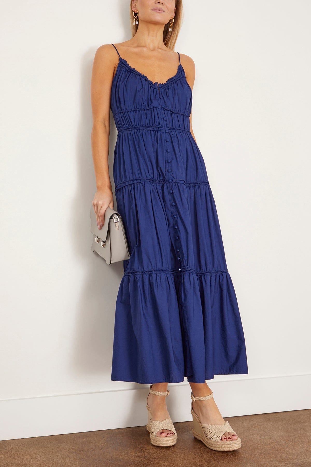 SEA Camden Cotton Poplin Tank Midi Dress in Blueberry