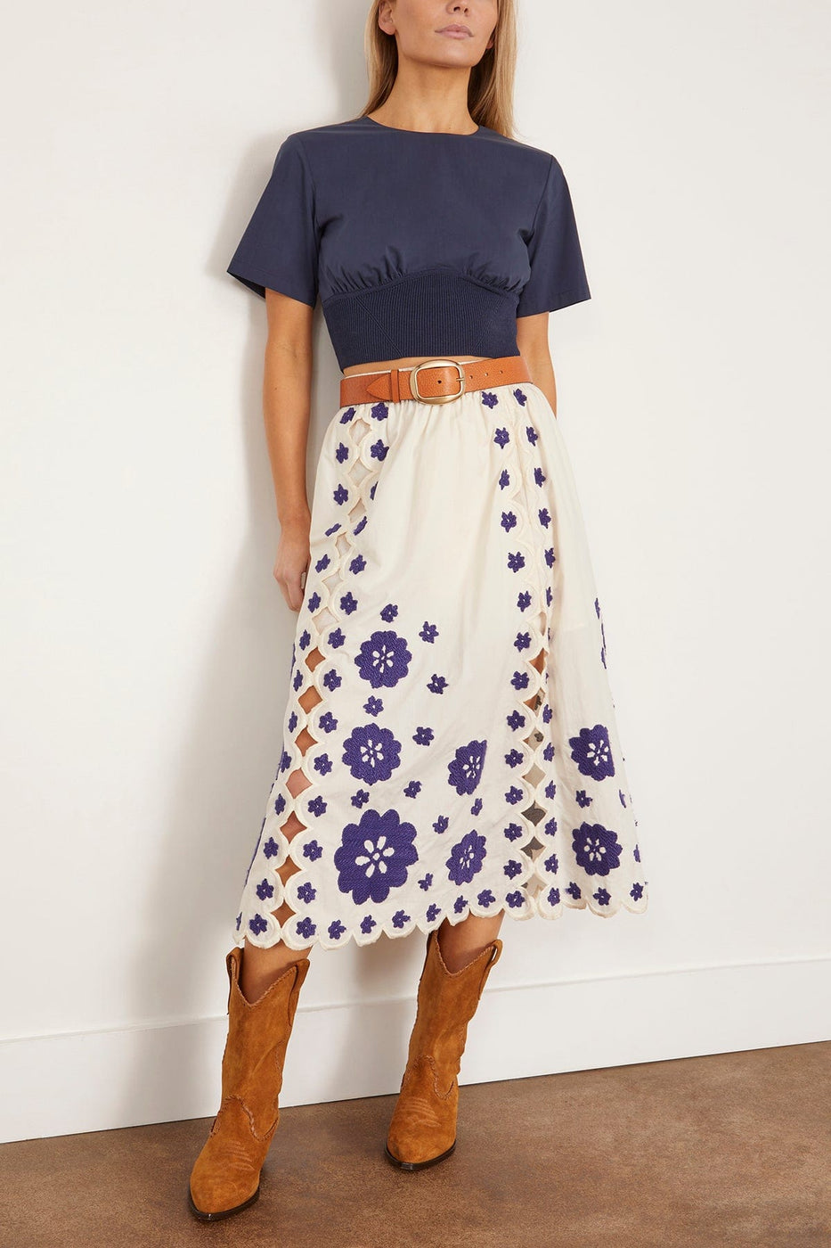 Sea Skirts Catrine Applique Midi Scallop Skirt in Blue Catrine Applique Midi Scallop Skirt in Blue