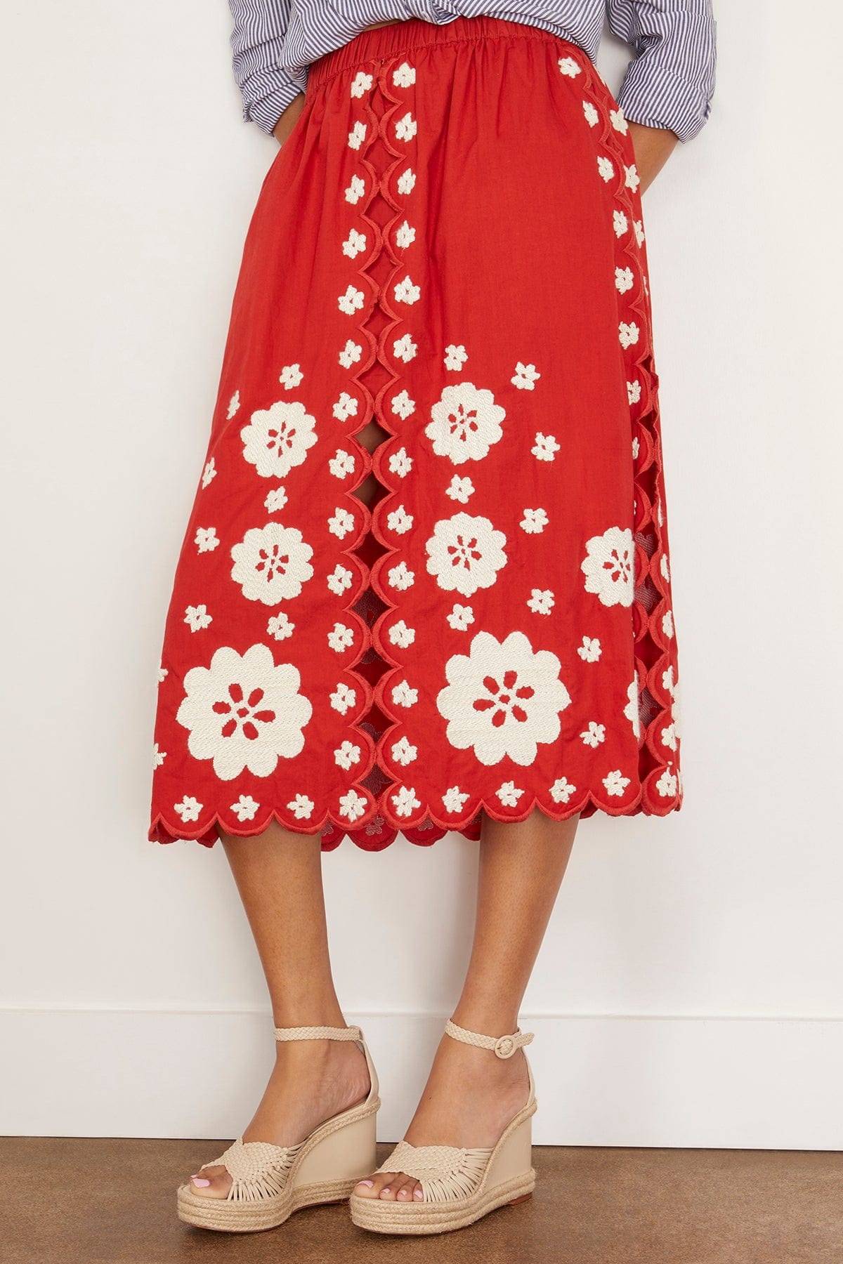 Sea Skirts Catrine Applique Midi Scallop Skirt in Red Catrine Applique Midi Scallop Skirt in Red