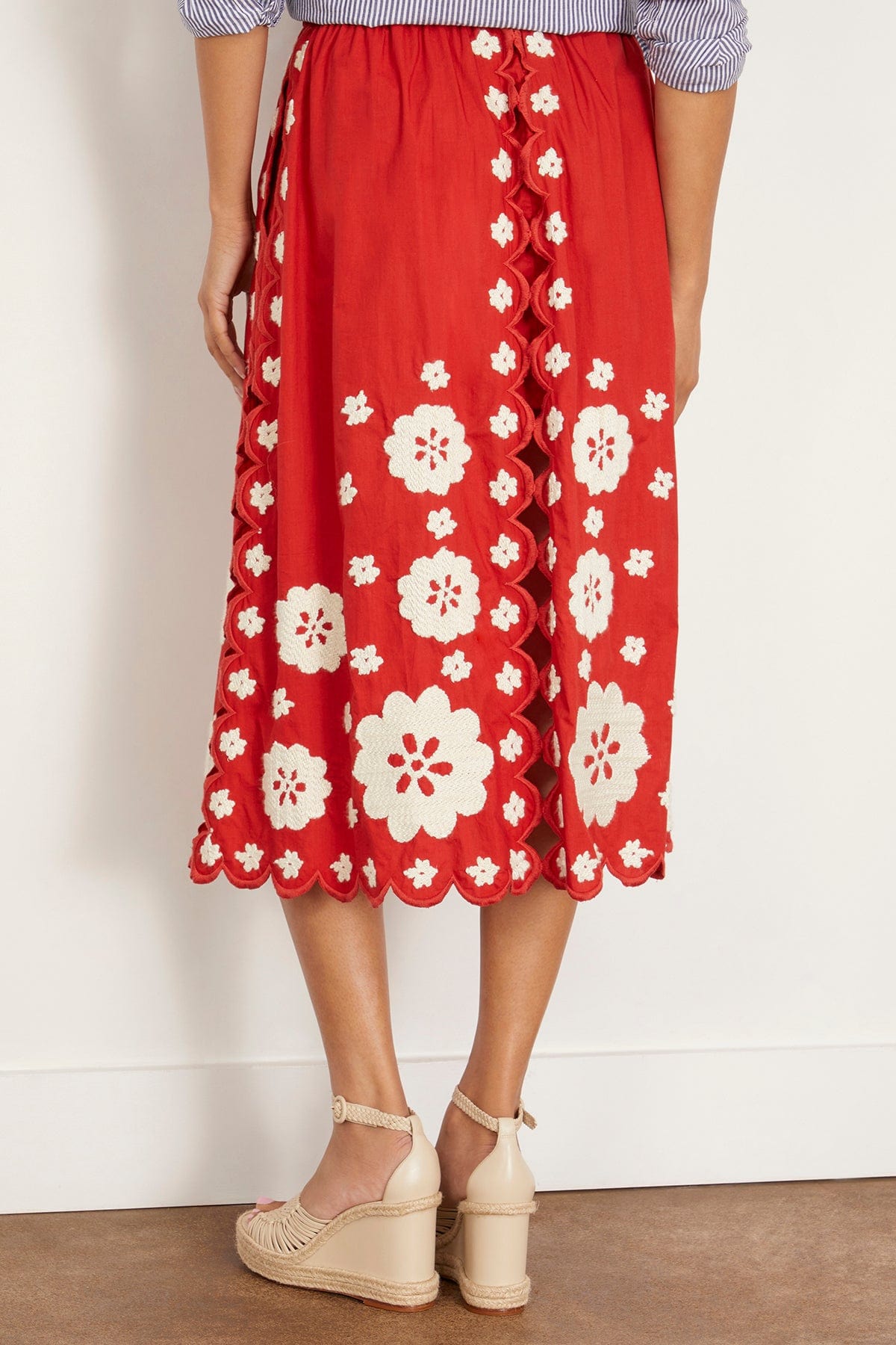 Sea Skirts Catrine Applique Midi Scallop Skirt in Red Catrine Applique Midi Scallop Skirt in Red