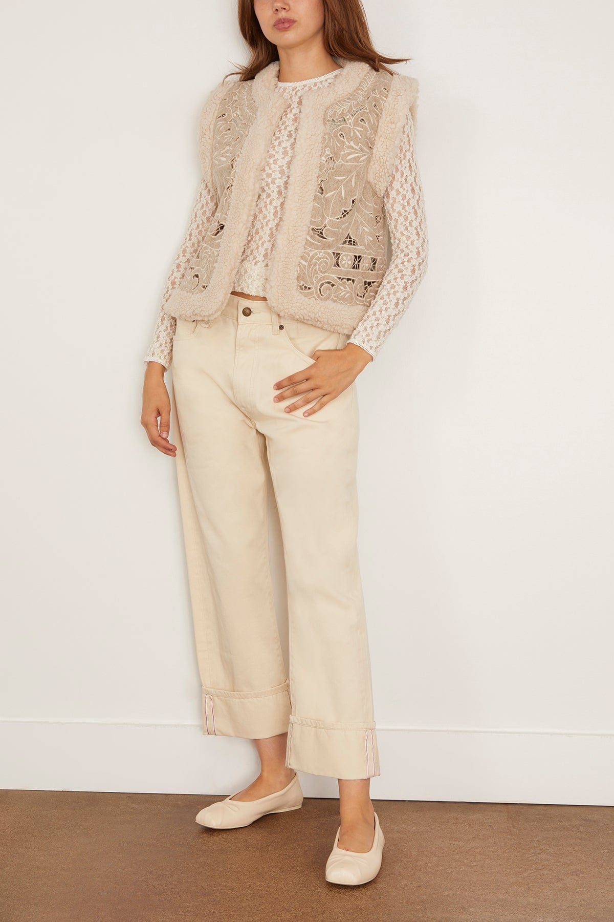 Sea Ceci Embroidery Felt Vest in Oatmeal