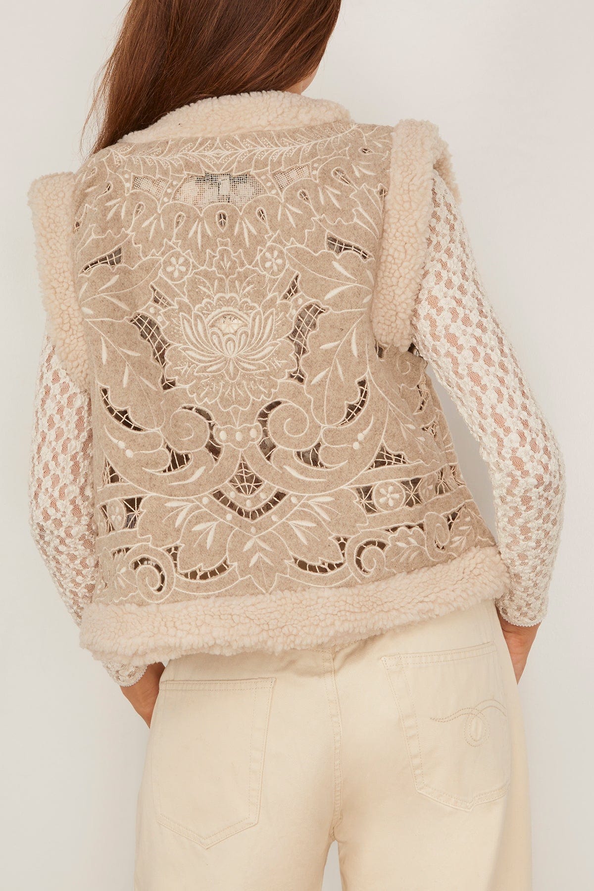 Sea Ceci Embroidery Felt Vest in Oatmeal