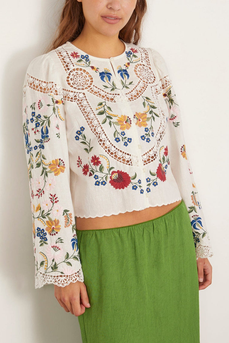 Sea Celia Embroidery Long Sleeve Blouse in Cream