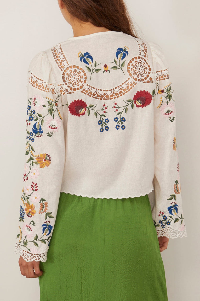 Sea Celia Embroidery Long Sleeve Blouse in Cream