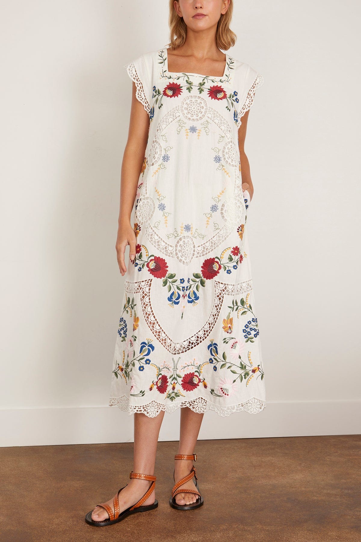 Sea Celia Embroidery Tank Midi Dress in Cream Hampden Clothing Sea Celia Embroidery Tank Midi Dress in Cream Hampden Clothing