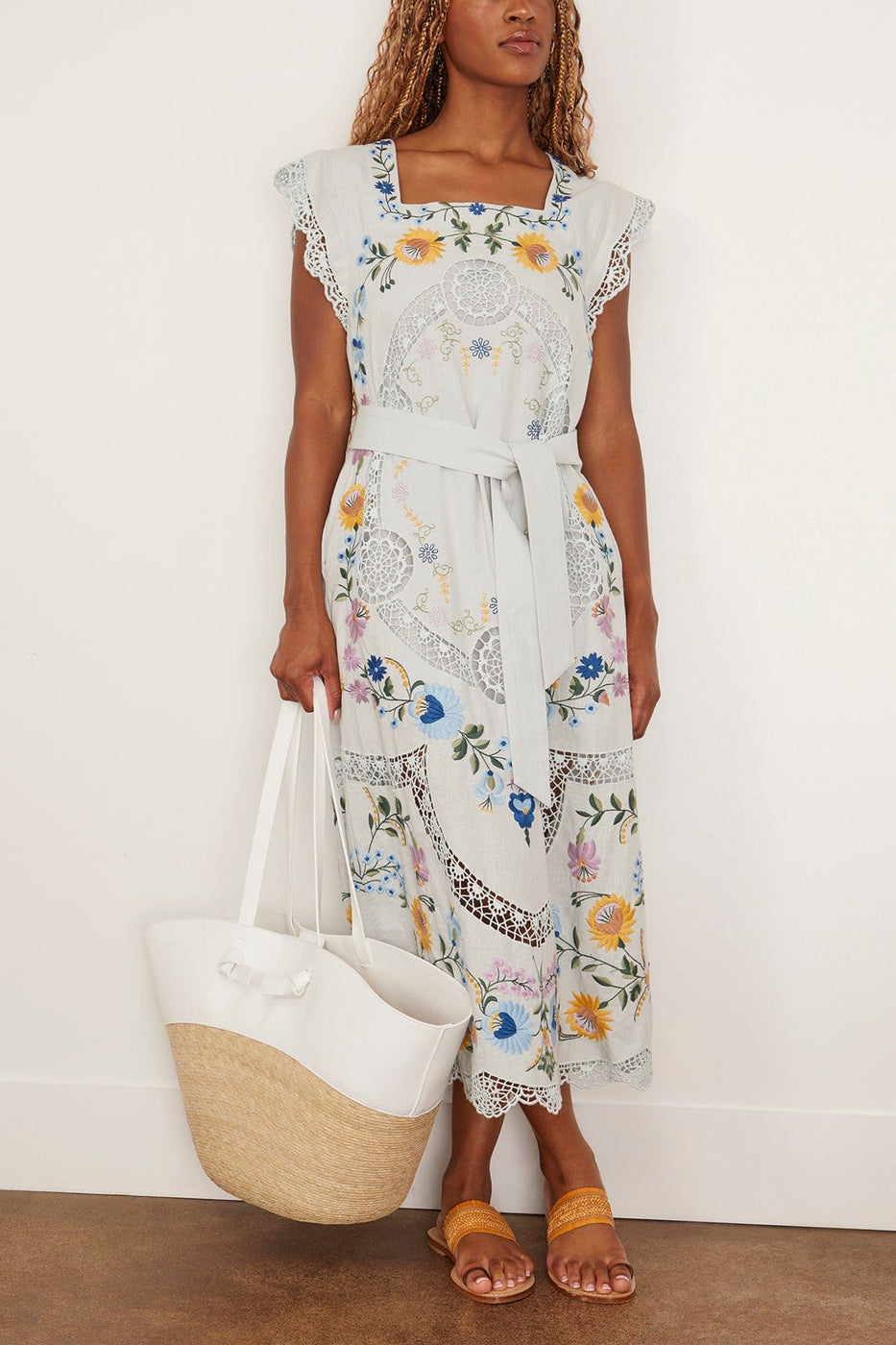 Sea Celia Embroidery Tank Midi Dress in Sky