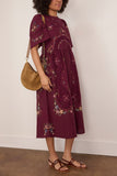 Sea Edwina Embroidered Short Sleeve Dress in Burgundy