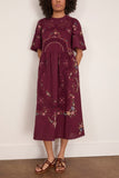 Sea Edwina Embroidered Short Sleeve Dress in Burgundy