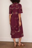 Sea Edwina Embroidered Short Sleeve Dress in Burgundy
