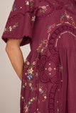 Sea Edwina Embroidered Short Sleeve Dress in Burgundy