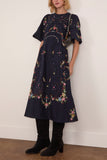 Sea Edwina Embroidered Short Sleeve Dress in Navy