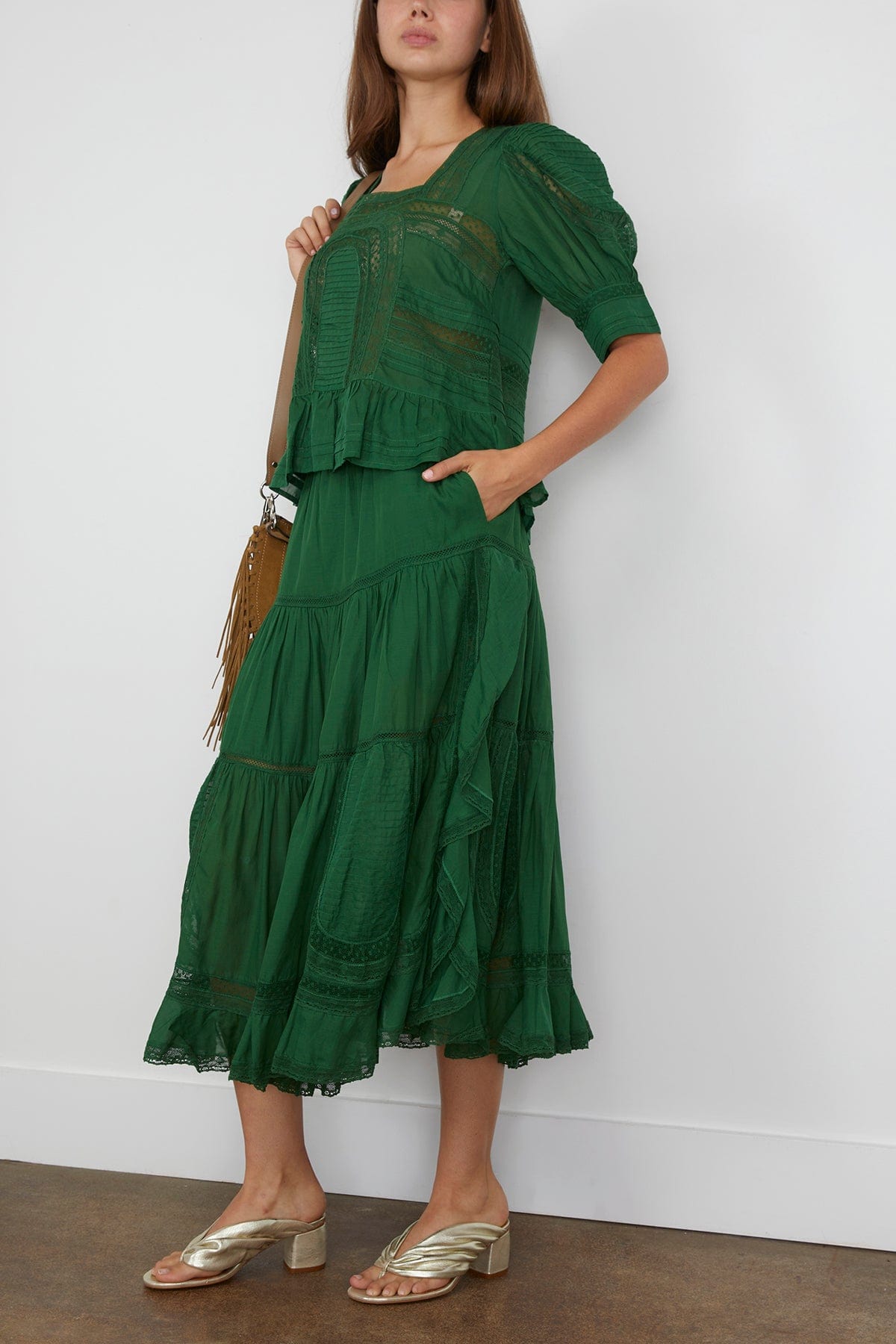 Sea Franca Lace Midi Skirt in Green