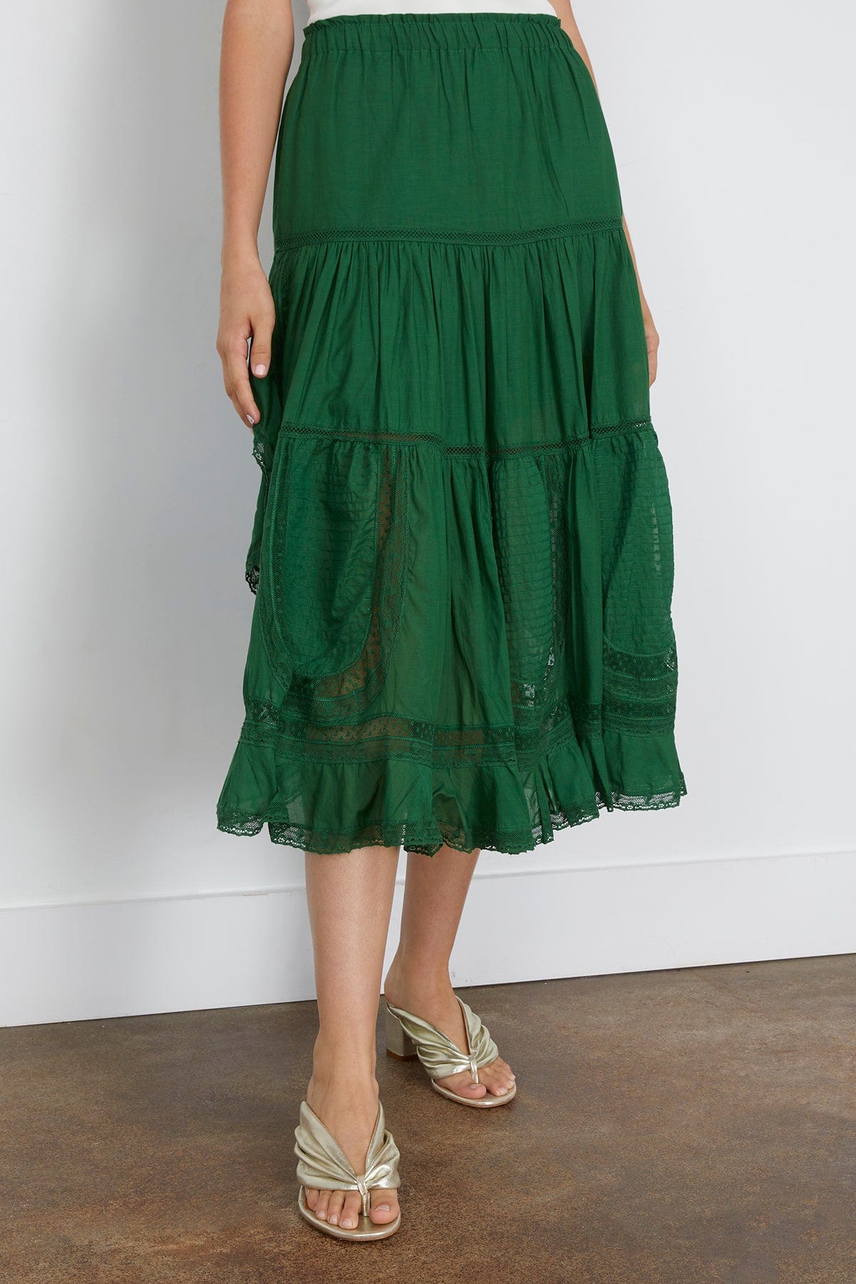 Sea Franca Lace Midi Skirt in Green