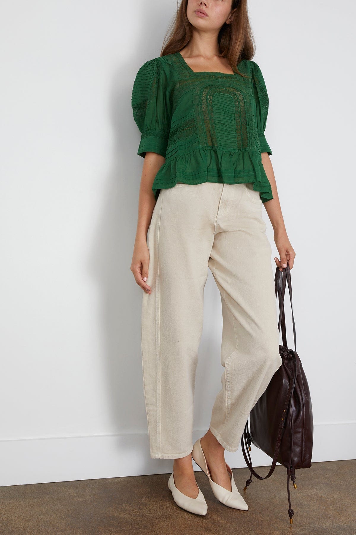 Sea Franca Lace Short Sleeve Top in Green