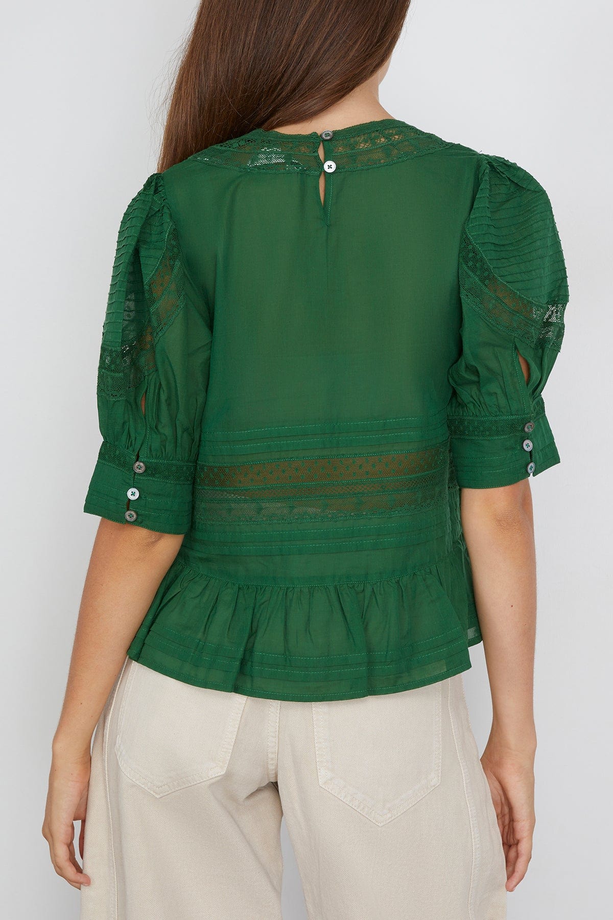 Sea Franca Lace Short Sleeve Top in Green