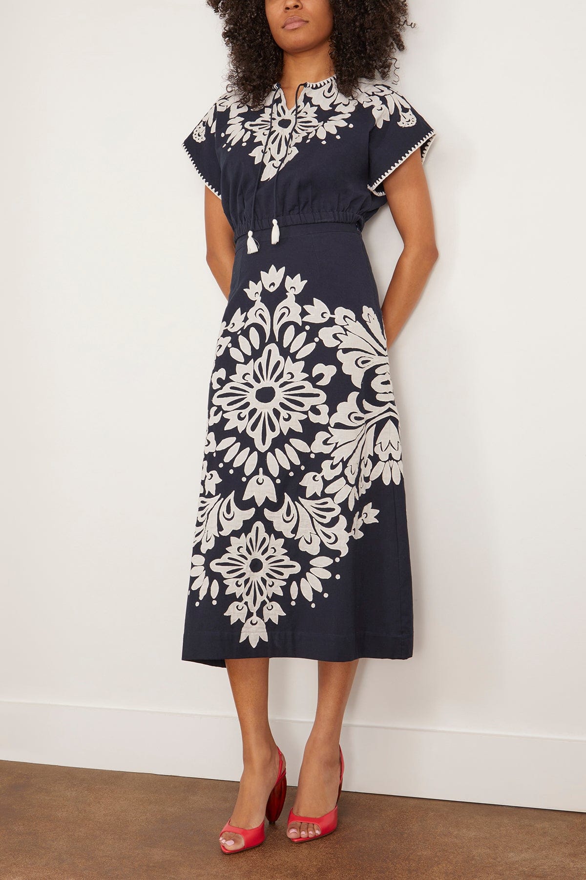 Sea Liliana Applique Midi Skirt in Navy