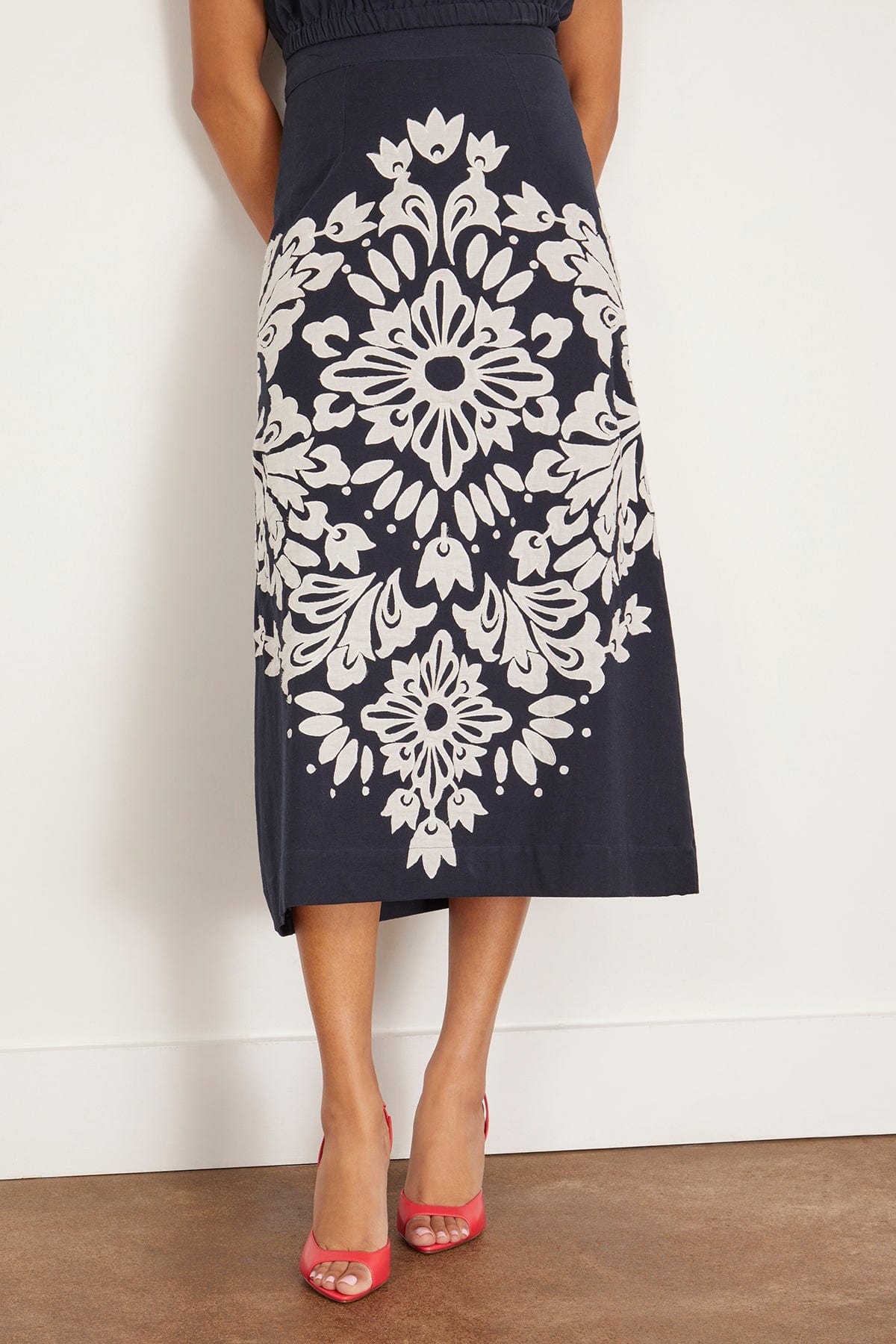Sea Liliana Applique Midi Skirt in Navy